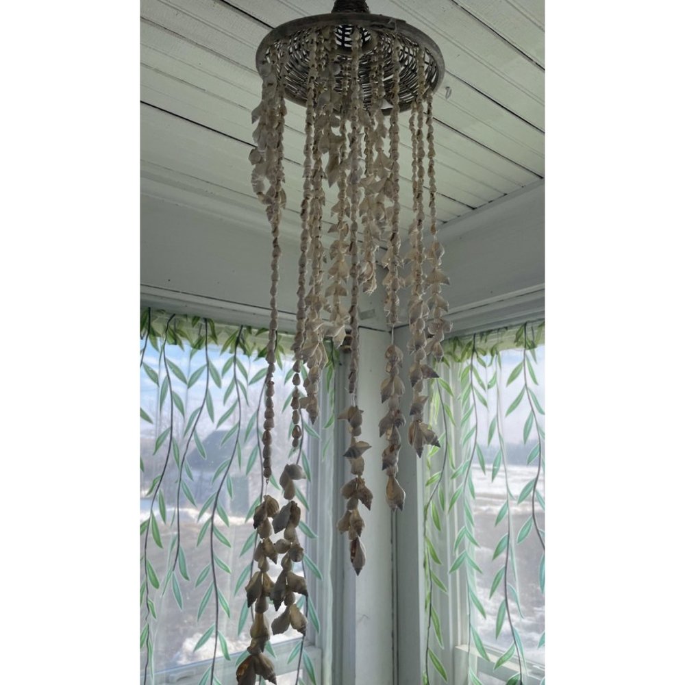 Vintage Wicker Seashell hanging Mobile Wind Chime Chandelier - Picture 16 of 16